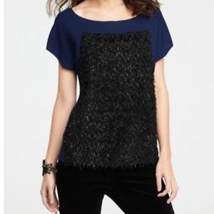 Ann Taylor navy with black fringe blouse top